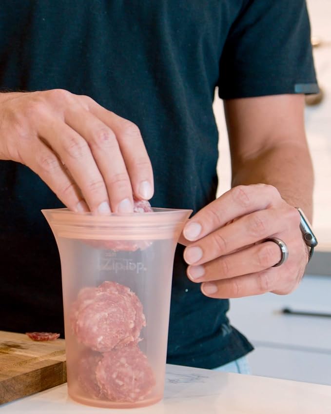 Zip Top Reusable Food Storage Bags | Medium Cup [Frost] | Silicone Meal Prep Container | Microwave, Dishwasher and Freezer Safe | Made in The USA