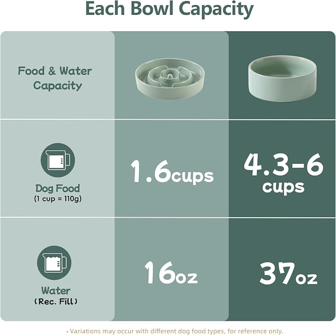Havniva Elevated Slow Feeder Dog Bowls, Ceramic Dog Bowl Slow Feeder Set | 1.6 Cups Raised Slow Feeder Dog Bowl for Medium Breed, 7.3” Dog Water Bowl with Wooden Stand, Puzzle Dog Food Bowl, Non-slip