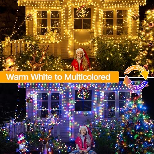 Ollny Christmas Lights 800LED 262FT, IP67 Waterproof Warm White&Multicolor