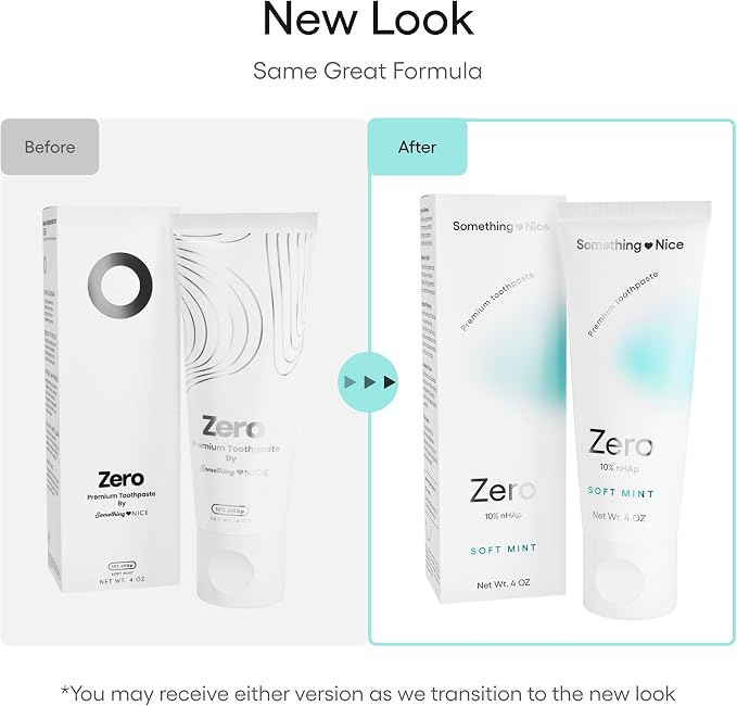 Something Nice Zero Toothpaste - 10% Nano Hydroxyapatite Toothpaste Fluoride Free, Remineralizing, Enamel Repair and Natural Whitening, Suitable for Sensitive Teeth, Adults & Kids Oral Care, Mint, 4oz