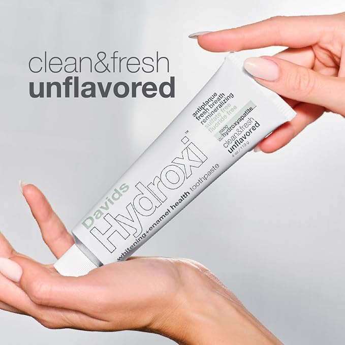 Davids Nano Hydroxyapatite Remineralizing Fluoride Free Unflavored 4oz | Whitening + Enamel Health, SLS Free, Antiplaque, Fresh Breath, Made in USA, Nano-Hydroxyapatite Toothpaste