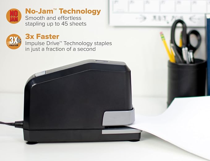 Bostitch Office Impulse Heavy Duty Electric Stapler Value Pack,45 Sheet Capacity,Includes 5,000 Staples & Staple Remover,No-Jam,Faster Stapling,Black,(Pack of 6)
