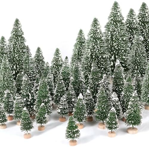 30Pcs Mini Christmas Trees Artificial Christmas Tree Bottle Brush Trees with Wooden Base for Christmas Decor Christmas Party Home Table Craft Decorations(Green-A)