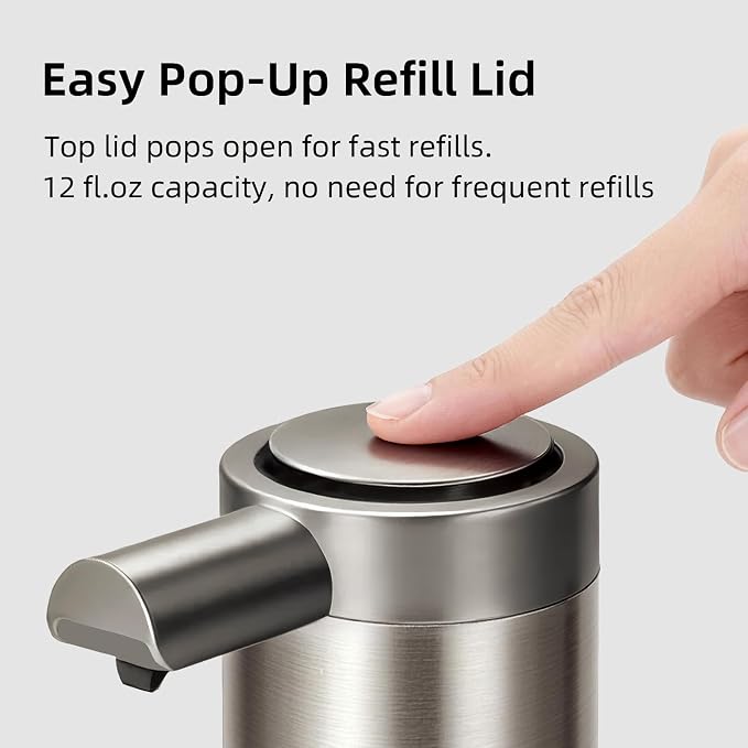Automatic Soap Dispenser, 2-Pack, 12 fl oz, Stainless Steel, Touchless | Liquid Hand Soap Dispenser, Variable Dispense, Rechargeable, No-Drip Spout, For Kitchen and Bathroom (Champagne)