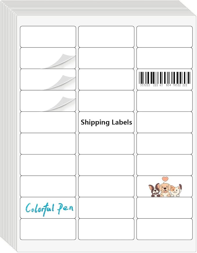9527 Product 30 up 1 x 2-5/8 Sticker Labels Shipping Address Labels SKU Labels for Laser/Ink Jet Printer,100 Sheets,Total 3000 Labels