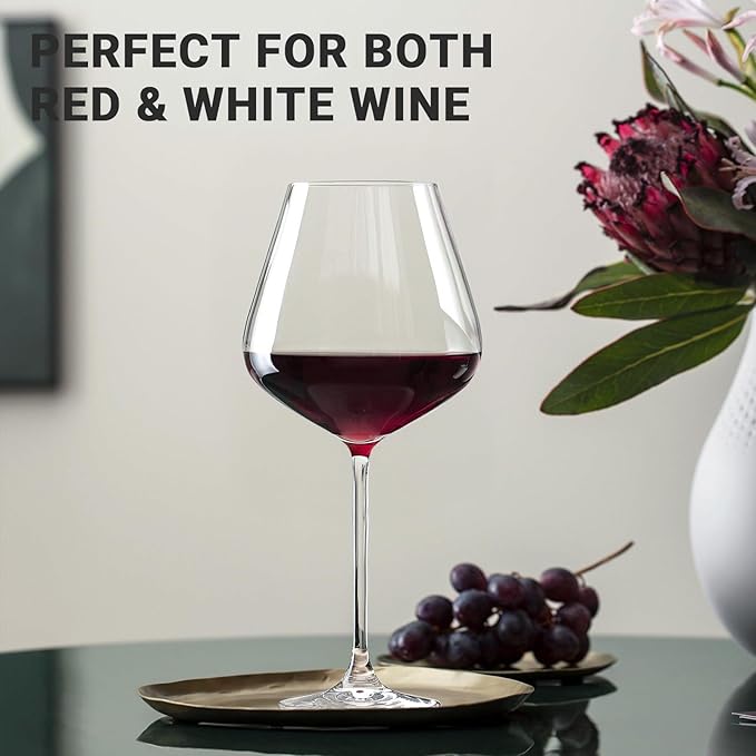 Physkoa Wine Glass Set of 4 – 2 Red (22oz) & 2 White (14oz) Hand-Blown Crystal Glasses, Perfect Gifts for Birthday, Wedding & Housewarming Mother's Day