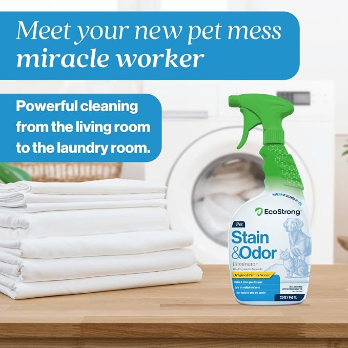 Eco Strong Pet Stain and Odor Remover - Cat Urine Enzyme Cleaner Destroyer, Urine Destroyer for Dogs, Pet Urine Enzyme Cleaner - 32 OZ