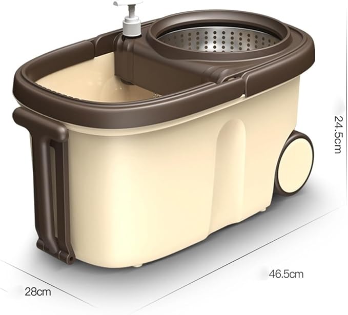 360 Degree Rotatable Stainless Steel Flat Mop and Bucket Set with Microfiber Pads, Self-Squeeze Floor Cleaning System