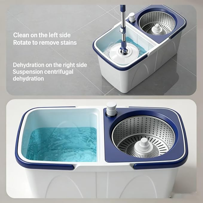 Spin Mop and Bucket Set with 3 Washable Pads | 3 Pack Microfiber Spin Mop Refills, Spin Mop Bucket System for All Floor Types Cleaning