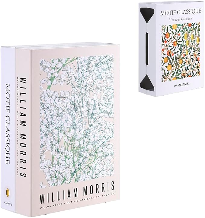 Book Shape Decorative Cable Management Box - Expandable Cable Organizer Box with Magnetic Closure for Home & Office (William Morris, Large)