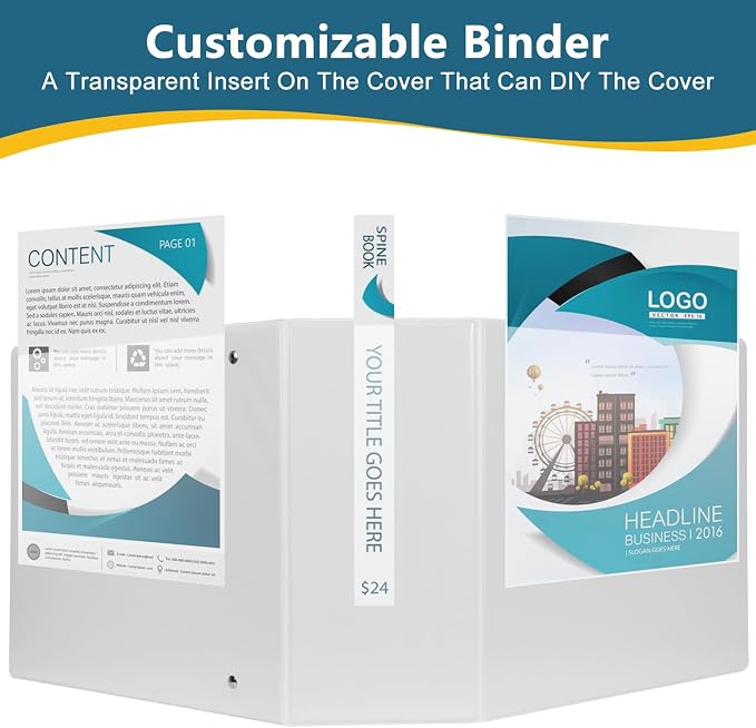 CIXILDTS 5-Inch 3 Ring Binder, Standard 5" Slant-D Ring Binder Fit Letter Size Paper, Presentation View Binders, White, 2-Pack