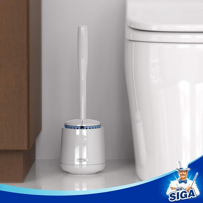 MR.SIGA Toilet Bowl Brush and Holder, Premium Quality, with Solid Handle and Durable Bristles for Bathroom Cleaning, White, 2 Pack