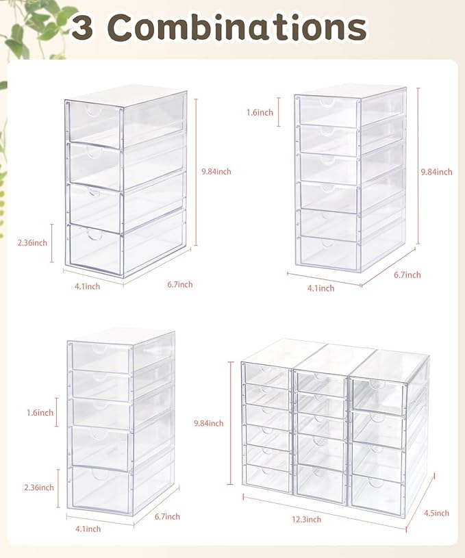VZKAH Clear Acrylic Organizer with Drawers | 15-Drawer Desktop Unit | Makeup & Desk Organization and Storage Box for Office, Craft, Vanity Table, Bathroom, Home Essentials