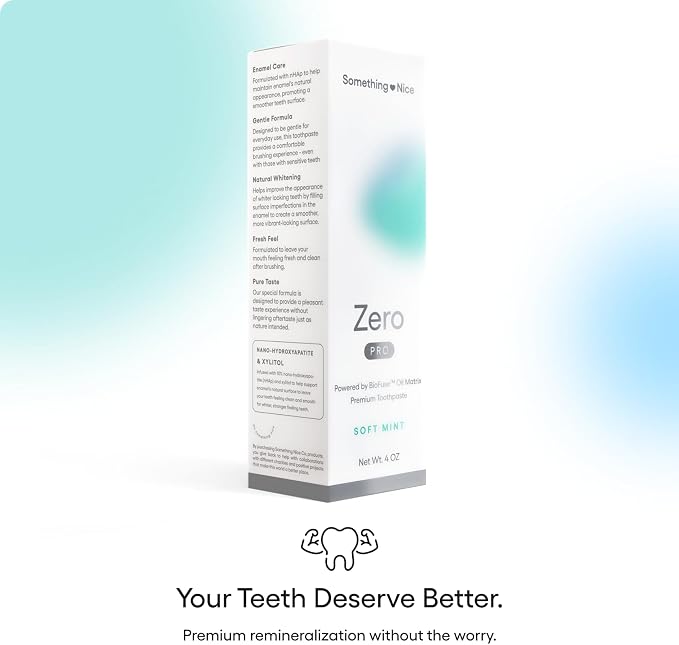 Something Nice Zero Pro Toothpaste - 10% Nano Hydroxyapatite Toothpaste Fluoride Free with BioFuse Oil Matrix, Remineralizing, Whitening and Enamel Repair for Sensitive Teeth, Adults & Kids, Mint, 4oz