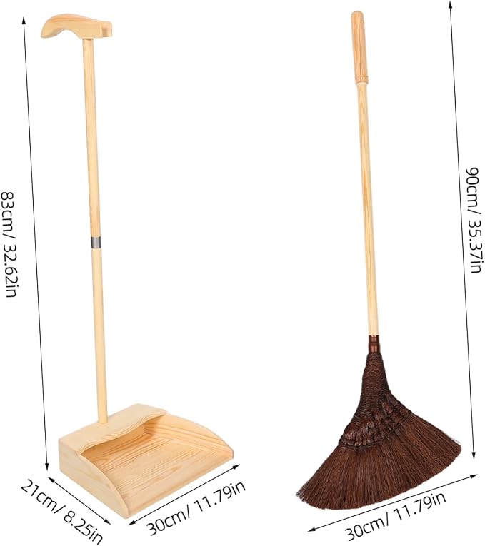 VALICLUD 1set Broom and Dustpan Set - Wooden Long Handle Broomstick Dust Pan Sweeping Tools for House Garage Office Lobby Kitchen Floor