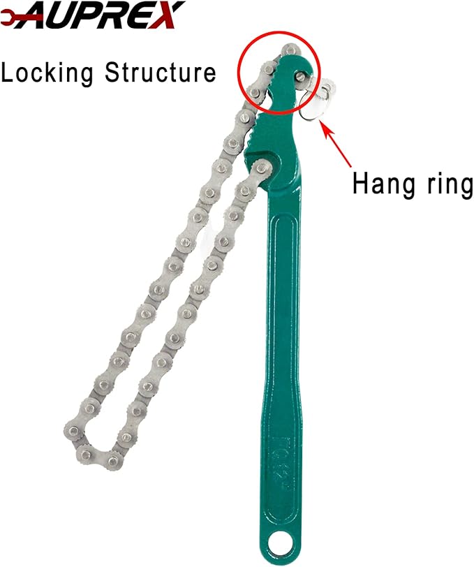 AUPREX 12 Inch Sturdy Carbon Steel Adjustable Heavy Duty Ratcheting Chain Oil Filter Wrench Reversible Chain Style Pipe Fitter With Multi-Purpose