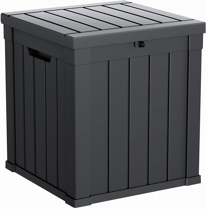 DRATO 51 Gallon Outdoor Storage Box Waterproof, Lockable Resin Deck Box for Patio Furniture, Pool Supplies & Garden Tools, Weatherproof Outside Storage Bin for Backyard Porch (Black, 51 Gallon)