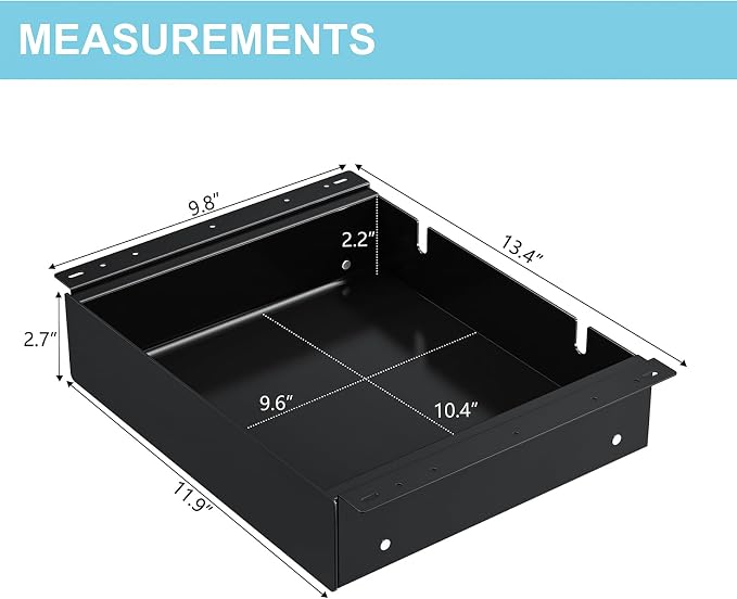Under Desk Drawer,11.9 inch Carbon Steel Slide-Out Under Table Storage Organizer With Full Extension Ball-Bearing Slides,Undermount Drawer For Standing Desk & Home Office,Black