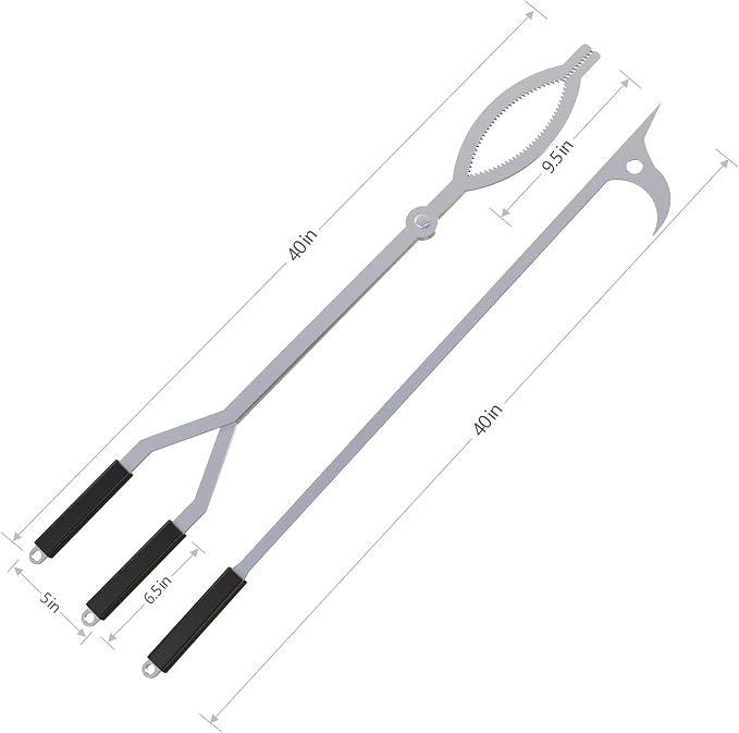 40" Fire Tongs Firewood Grabbers and Fire Poker Set, Stainless Steel Large Log Grabbers for Outdoor Fireset Fire Pit Bonfire Campfire Backyard Deck Indoor Fireplace Tools Set