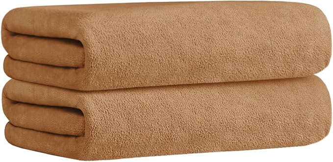 JML Microfiber Bath Towels Set of 2, 30" x 60", Beige | Oversized, Soft, Super Absorbent, Fast Drying for Shower, Swimming, Sauna, Pool, Beach, Sport, Fitness, Yoga
