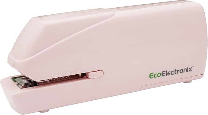 EcoElectronix Portable Automatic Electric Stapler Pro - 30 Sheet Capacity, Quiet Operation, Jam-Free and Easy Reload - AC Adapter/Battery Powered (Pink)