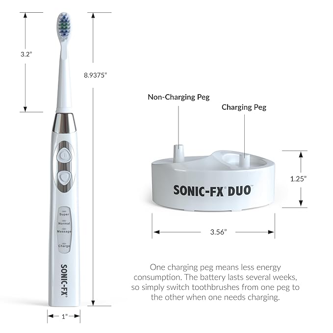 Sonic-FX Duo Rechargeable Electric Toothbrush Set - with 14 Brush Heads, 3 Modes, Smart Auto-Timer, Charging Dock Holder - Dual Handle Electric Tooth Brush for Adults & Kids, Black