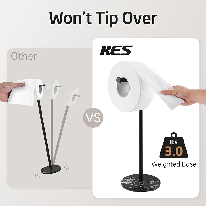 KES Natural Marble Toilet Paper Holder Stand Bathroom Free Standing Toilet Paper Holder 18/8 Stainless Steel, Matte Black, BPH284S1-BBK