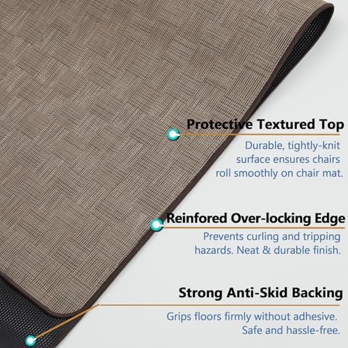 Chair Mat for Hardwood & Tile Floor, 47" x 60" Heavy Duty Office Chair Mat for Rolling Chairs, Anti Slip, Non-Curve, Floor Protector for Home Office, Brown Square
