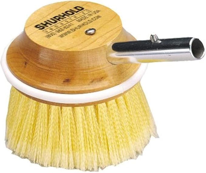 Shurhold Classic 5” Soft Bristle Deck Brush – Ultra-Compact Boat Brush with Wood Block, Rubber Bumper & Split-End Polystyrene Bristles