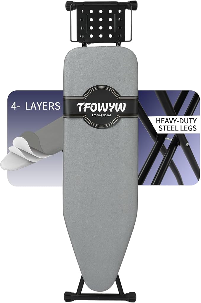 Hanger Iron Board 43" X 13" with Heat Resistant Cover and Thicken Felt Pad, Safety Iron Rest, Anti-Skid Feet, Height Adjustable, Heavy Duty (Grey B)