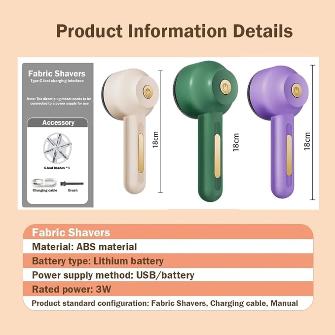 Fabric Shaver Electric Lint Remover Six Knife Net Pellet Fabric Shaver USB Rechargeable for Clothing Hair Ball Trimmer Fuzz Spools Removal Lint Remover Sweater Shaver (Color : B)