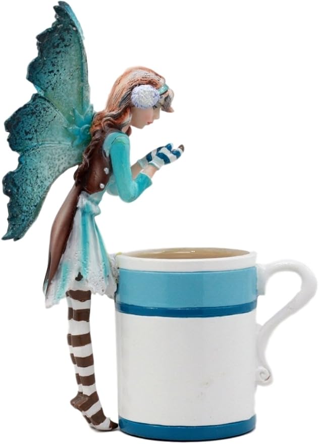 Ebros Gift Amy Brown Whimsical Teacup Creamy Hot Cocoa Fairy Figurine Fantasy Mythical Faery Magic Watercolor Collectible Decor Statue Gift Ideas for Women Teen Girls Fairy Garden DIY Art Centerpiece
