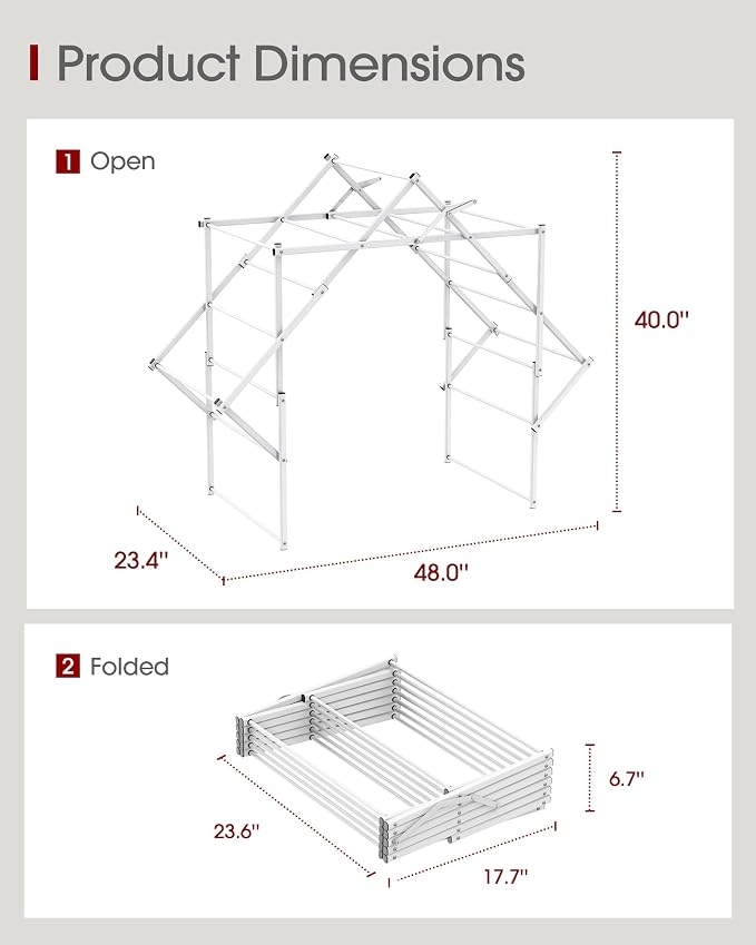 Sakugi Foldable Clothes Drying Rack, Stable Arch Structure with Safety Lock | Stable Arch Structure, Laundry Room, Indoor & Outdoor, Clothing & Towels, Foldable Design, 23.4"D x 48.0"W x 40.0"H, White