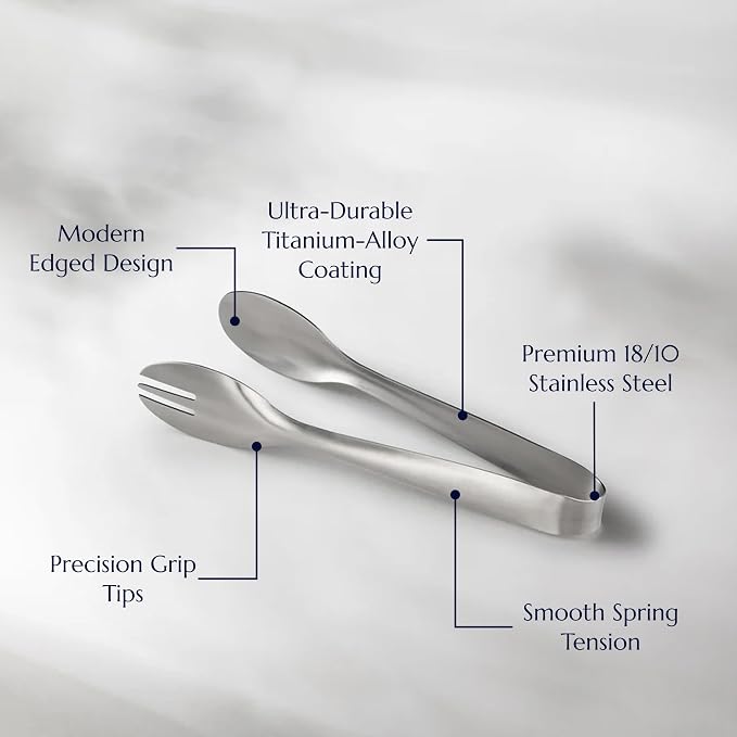 Stainless Steel Serving Tongs, Elegant Table Tongs for Dining (Matte Silver)