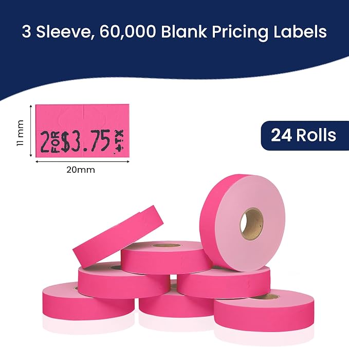 Pricing Labels for Monarch 1131 Fluorescent Pink - 60,000 Labels w/ 24 Rolls Value Pack, 3 Sleeves - Made in USA