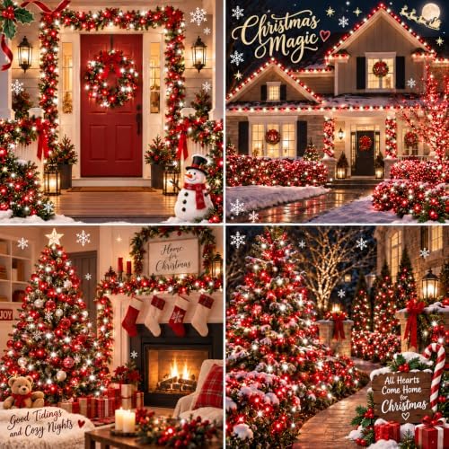 OZS Connectable 2-Pack 164Ft 400LED Christmas String Lights, Red & White
