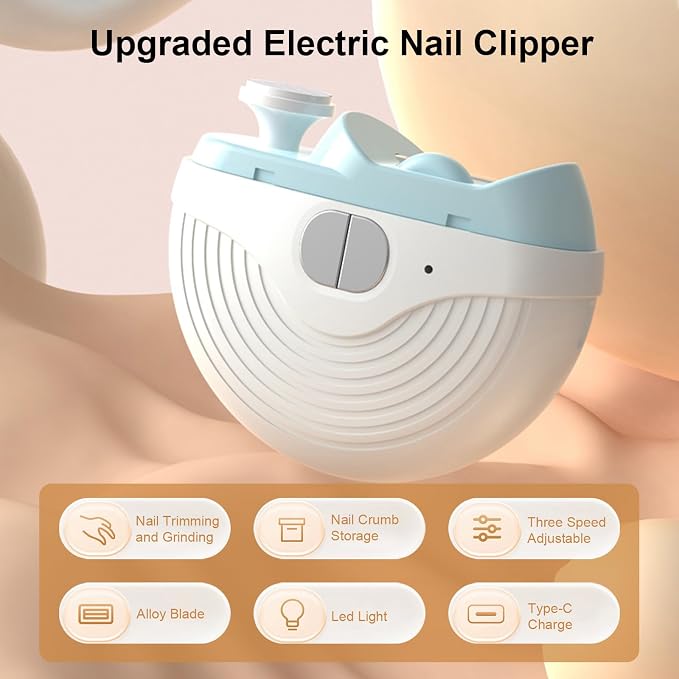 Electric Nail Clipper for Seniors, 3 Speeds Automatic Toe nail Clippers, Electric Nail Trimmer with Polisher, LED Light and Scraps Storage, Rechargeable Nail Grinders for Thin & Thick Toenails (Black)