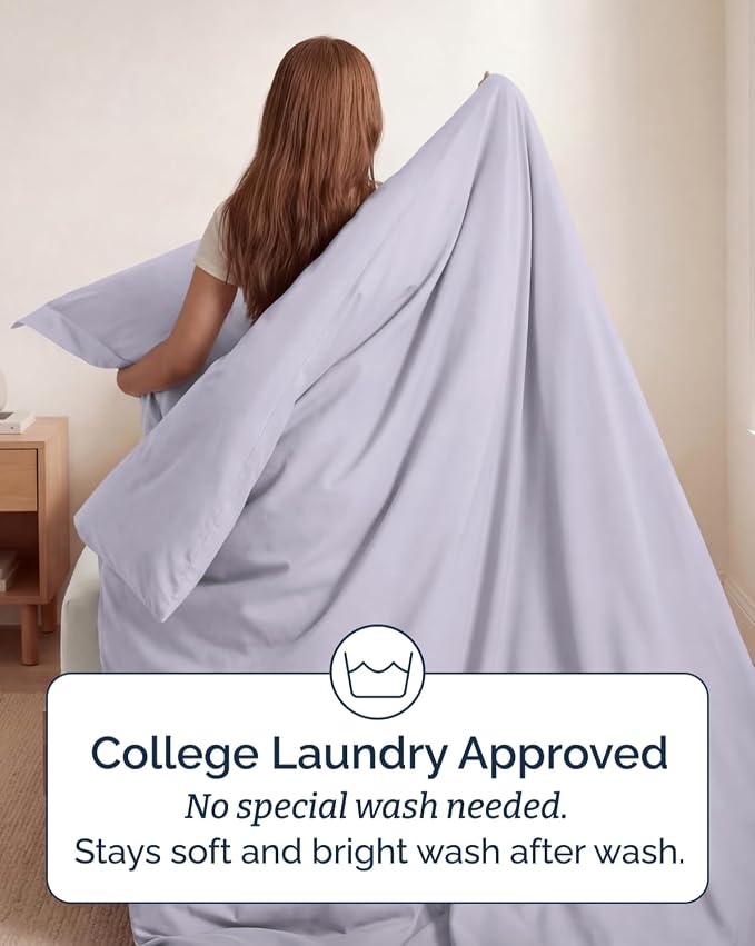 Duvet Cover Twin/Twin XL Size Set - Extra Soft Twin/Twin XL Duvet Cover 68" x 90" with 1 Pillow Sham for Women, Men, Kids & Teens - Easy-Care & Fade Free with Zipper Closures & Ties (Light Lavender)