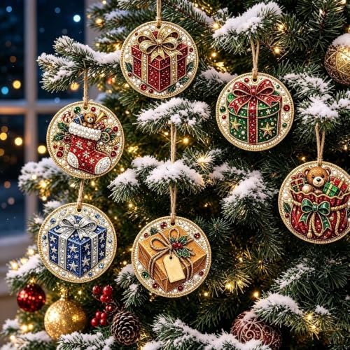 6PCS Christmas Ornaments DIY Pearl Diamond Art Kits for Adult Holiday