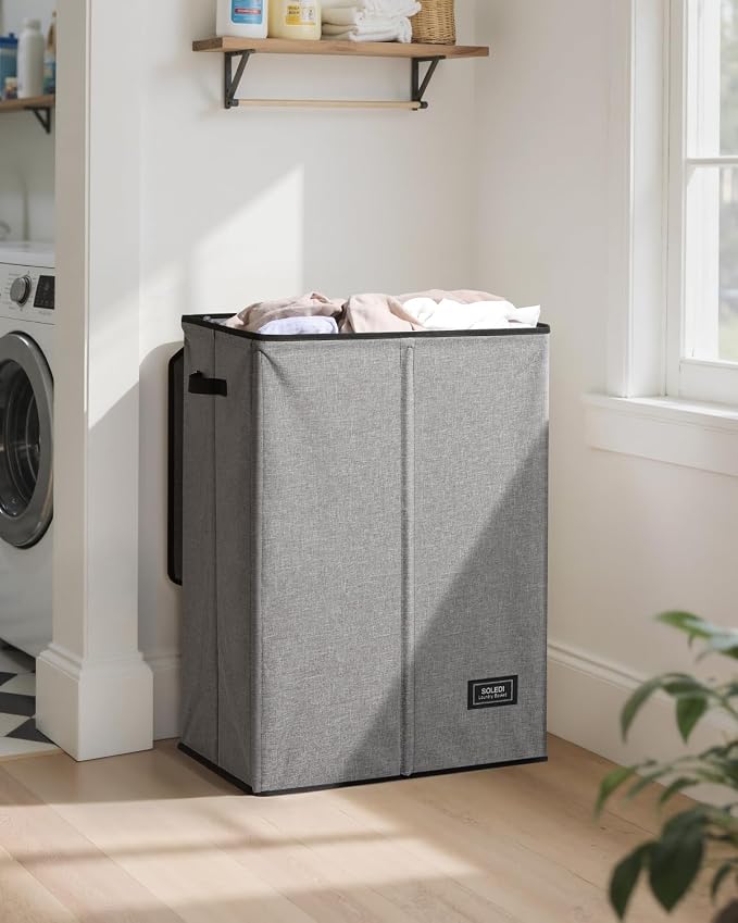 SOLEDI Laundry Hamper with Lid 130L Large & Tall Collapsible Laundry Basket, Clothes Hamper with Bag Removable Easy to Carry, Dirty Hampers for Bedroom, Bathroom, Dorm, College, Grey