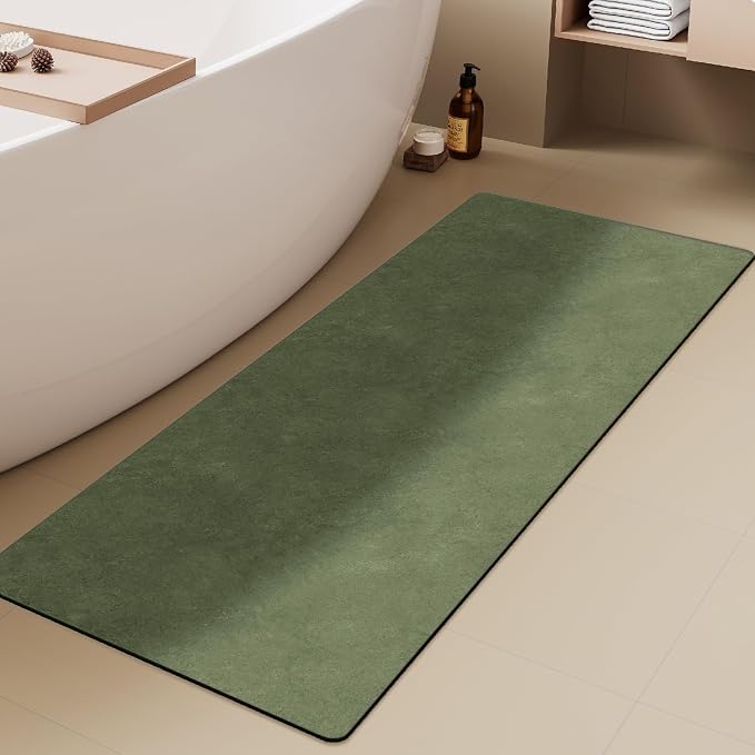 TYUU Bathroom Mat Quick Dry, Bathroom Rugs Non Slip Washable Thin Absorbent Bath Mat Fits Under Door Bathroom Floor Mat Perfect for Bath, Shower, or Sink 17"x59" Sage Green