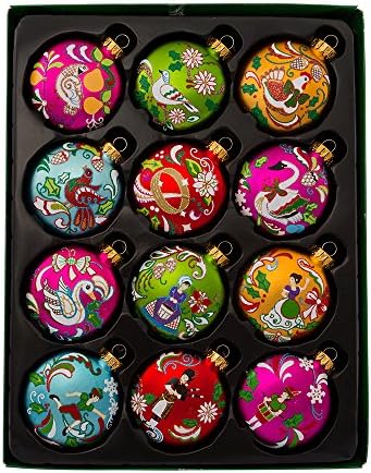 Kurt Adler 12 Days of Christmas Glass Ornament (Set of 12), 65mm