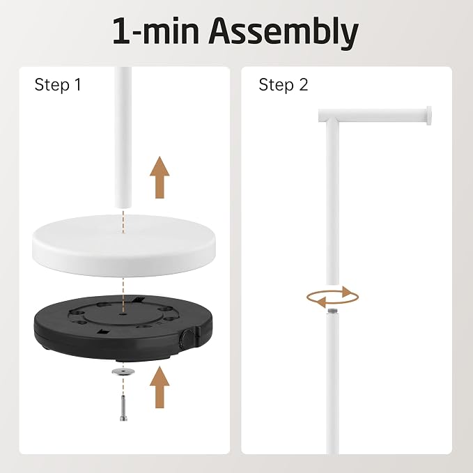 KES White Toilet Paper Holder Stand with Heavy Base, Freestanding Toilet Roll Holder for Bathroom Floor, Stainless Steel, BPH283S1-WH