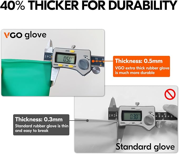 Vgo... 2-Pairs Reusable Household Gloves, Rubber Dishwashing gloves, Extra Thickness, Long Sleeves, Kitchen Cleaning, Working, Painting, Gardening, Pet Care (Size M, Green, HH4601)