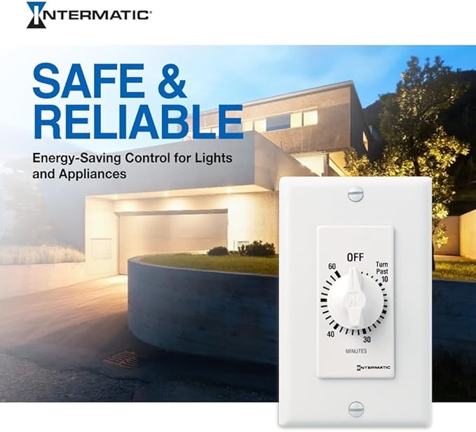 Intermatic SW60MWK 60-Minute Spring Wound Timer, White - Energy-Saving Control for Lights and Appliances - Easy Installation and Operation