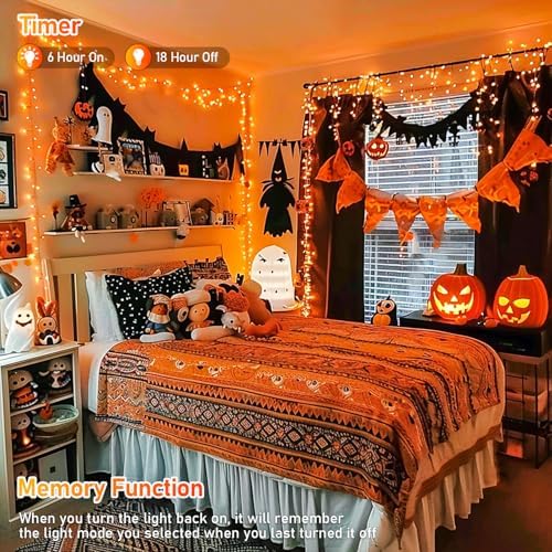 JMEXSUSS 150 LED Orange Halloween Lights Indoor, Fall Lights Plug in