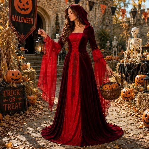 Women Deluxe Witch Dress Renaissance Vampire Halloween Costume