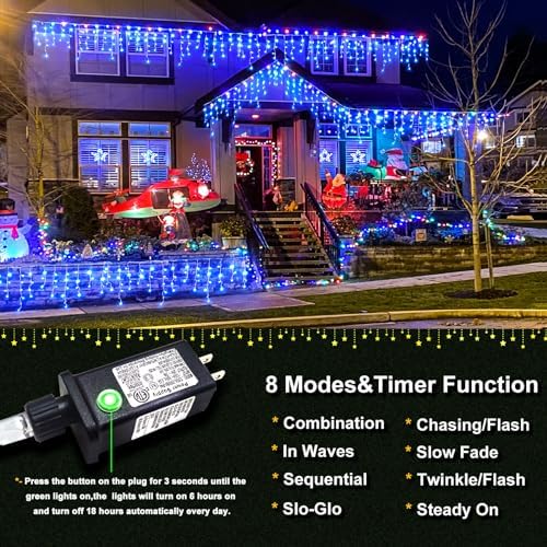 33FT Icicle Lights for Outside 400 LED Blue Christmas Lights Outdoor