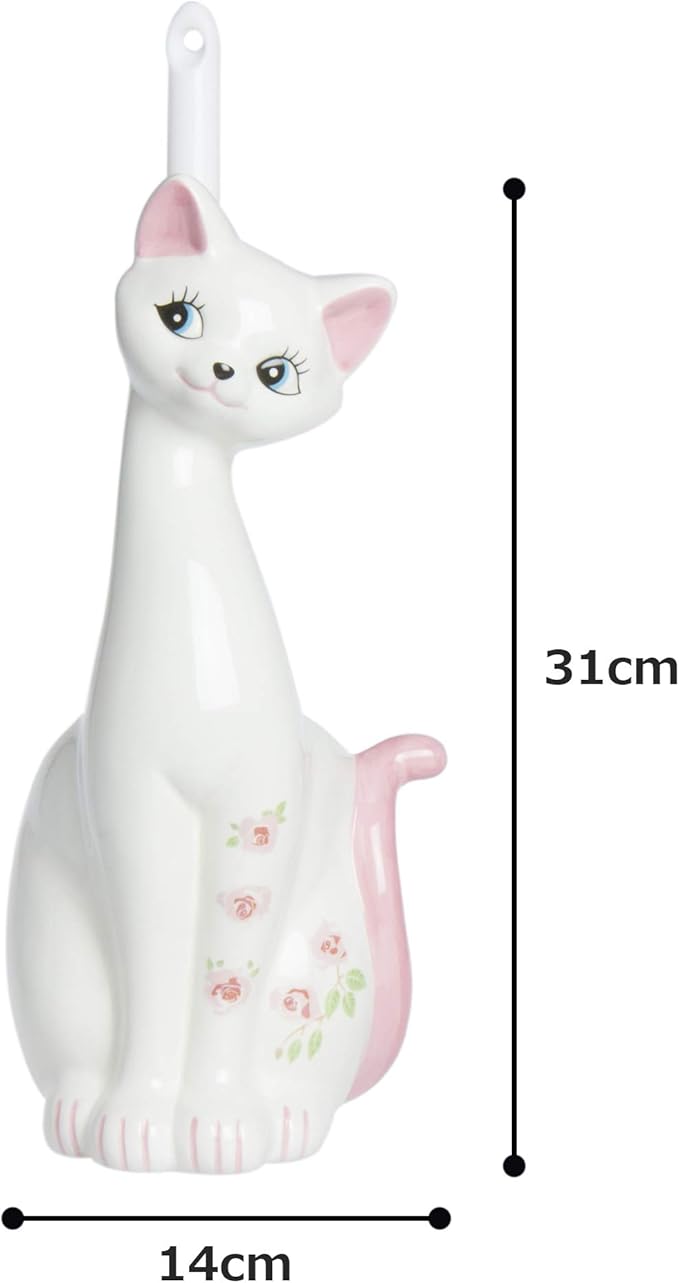 Sunart SAN1708 Cute Miscellaneous Goods Lovely Pottery Cat Toilet Brush Stand with Toilet Brush 5.1 inches (13 cm) Width Pink