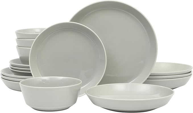Gibson Home Summer Shades 16 Piece Plates and Bowls Dishes Service for 4 Porcelain Dinnerware Set - Grey